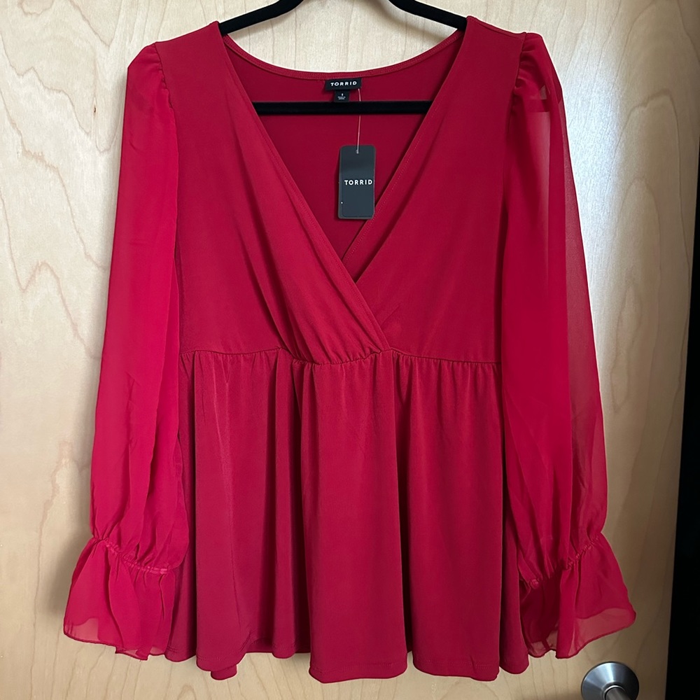 Red Longsleeve Torrid Babydoll Top Size 1X